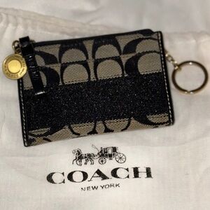 Coach canvas zippy key ring / card holder pouch with charm
